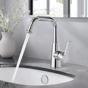 Miscelatore monocomando per lavabo, girevole a 360°, in ottone cromato