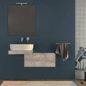 Mensolone da bagno 60 cm rovere sbiancato con specchio filo lucido e cassettone da 75 cm