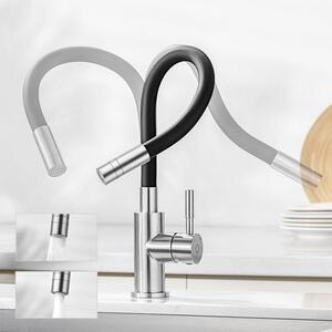 Miscelatore da cucina nero, flessibile, con 2 tipi di getto, DVGW, in acciaio inossidabile 304