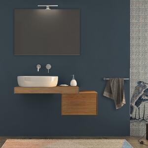 Mensolone da bagno Rovere tabacco sospeso 90 cm con specchio filo lucido e cassettone da 50 cm
