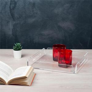 Vassoio quadrato in cristallo acrilico Piccolo Like water, Dimensioni 30x30xH5 cm, spessore 5 mm trasparente utile per tazzine pasticcini dolci aperitivi trasparente