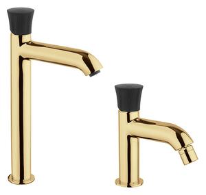 Coppia miscelatori lavabo alto e bidet Jacuzzi Rubinetteria oro spazzolato serie Illumina