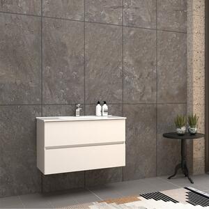 Mobile bagno 90 cm sospeso bianco lucido a doppio cassetto Roxy senza specchio e senza colonna