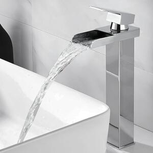 Miscelatore monocomando in acciaio inossidabile e ottone, con sistema a cascata, a risparmio idrico e finitura cromata