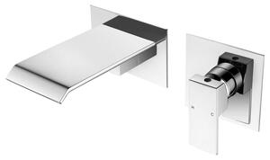 Miscelatore per lavabo da incasso, finitura cromata, modello a cascata, 2 fori, montaggio a parete, monocomando, acciaio inossidabile