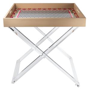Pliant in cristallo acrilico pieghevole con vassoio in legno ETHNIC DECOR dimensioni 57,5x41xh59,5 cm - 15 mm spessore plexiglas trasparente