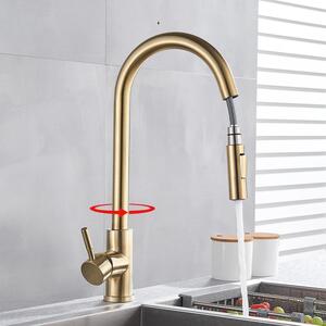Miscelatore monocomando per lavello da cucina, girevole a 360°, finitura dorata spazzolata