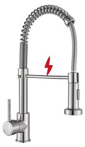 Miscelatore da cucina a bassa pressione, con arco alto e doccetta estraibile, finitura in nichel spazzolato, girevole a 360°, con 3 funzioni per scaldacqua istantaneo