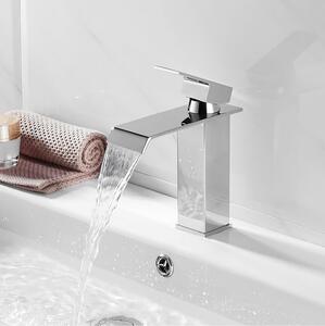 Miscelatore monocomando per lavabo a cascata. Materiali: ottone, acciaio inossidabile, cromo