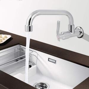 Rubinetto per lavello, solo acqua fredda, da montare a parete, attacco G1/2, 20 cm, girevole a 360°, acciaio inossidabile spazzolato