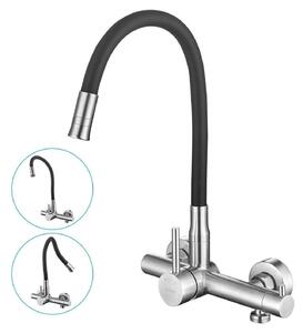 Miscelatore da cucina, montaggio a parete, attacco 3/4", colore nero grigio, modello a due manopole
