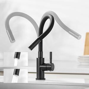 Miscelatore da cucina flessibile, nero, con 2 tipi di getto, DVGW, in acciaio inossidabile