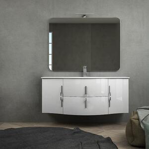 Mobile da bagno Praga 140 bianco lucido cm con vasca centrale sospeso con specchio filo lucido