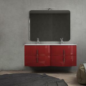 Mobile bagno rosso lucido doppio lavabo 140 cm sospeso con specchio filo lucido