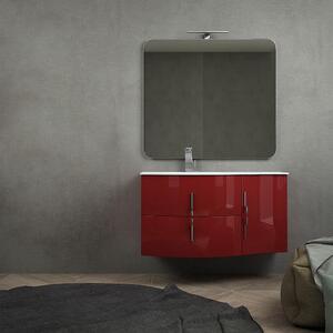 Mobile bagno sospeso rosso lucido 105 cm con specchio filo lucido, lavabo a sinistra