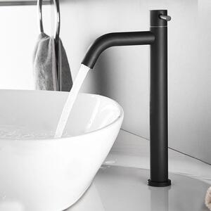 Rubinetto per bagno, modello Hoch Schwarz, monocomando, per acqua fredda, da montare su lavabo, in acciaio inossidabile