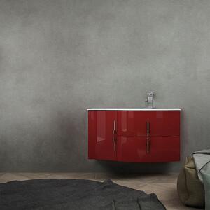 Mobile bagno sospeso rosso lucido 105 cm con lavabo a destra