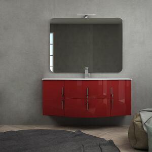 Mobile bagno rosso lucido sospeso Praga 140 cm con specchio filo lucido