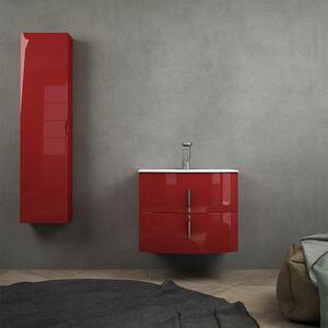 Mobile da bagno rosso lucido 70 cm sospeso con colonna da 140 cm