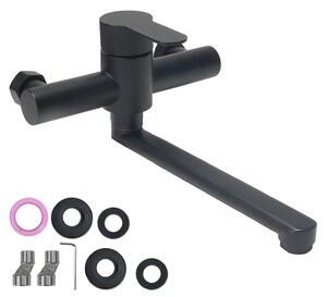 Miscelatore da cucina, montaggio a parete, altezza 23 cm, erogatore in acciaio inossidabile, rotazione a 360°, monocomando, colore nero