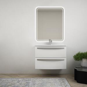 Mobile bagno sospeso 75 cm design tondo bianco lucido - Berlino con specchio led