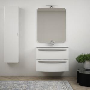 Mobile bagno sospeso 75 cm design tondo bianco lucido - Berlino con specchio filo lucido e colonna da 140 cm
