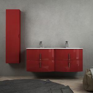 Mobile bagno rosso lucido doppio lavabo 140 cm sospeso con colonna da 140 cm