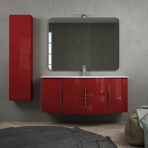 Mobile bagno rosso lucido sospeso Praga 140 cm con specchio filo lucido e colonna da 140 cm