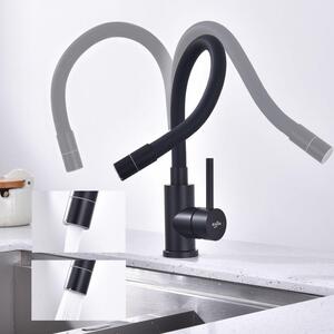 Miscelatore per cucina, miscelatore per lavello, rotazione a 360°, flessibile, 2 tipi di getto, acciaio inossidabile, nero opaco