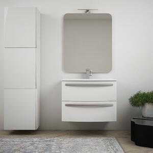 Mobile bagno sospeso 75 cm design tondo bianco lucido - Berlino con specchio filo lucido e colonna da 170 cm