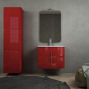 Mobile da bagno rosso lucido 70 cm sospeso con specchio filo lucido e colonna da 170 cm
