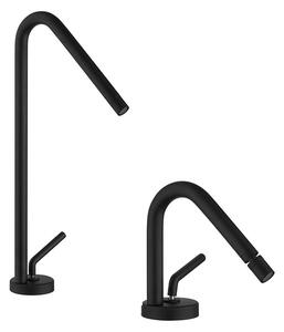 Coppia rubinetti per lavabo alto bidet nero opaco serie Lumos per piletta click clack