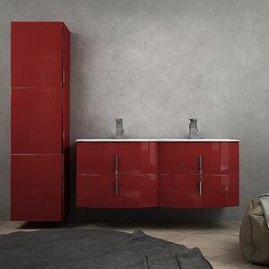 Mobile bagno rosso lucido doppio lavabo 140 cm sospeso con colonna da 170 cm