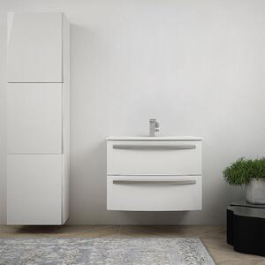 Mobile bagno sospeso 75 cm design tondo bianco lucido - Berlino con colonna da 170 cm
