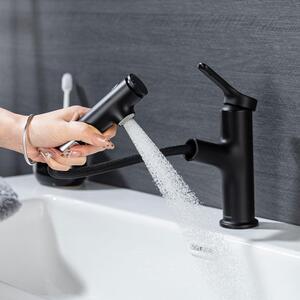 Miscelatore per lavabo nero, estraibile, con 3 tipi di getto d'acqua, in lega di zinco, finitura opaca