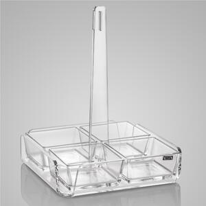 Antipastiera quadrata 4 scomparti bianco monosatinato, dimensioni 18x18xH23 cm, spessore 5 mm ideale per servire aperitivi e stuzzichini colore trasparente