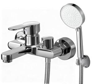 Miscelatore monocomando per vasca da bagno, da montare a parete, con doccetta manuale, in cromo e ottone