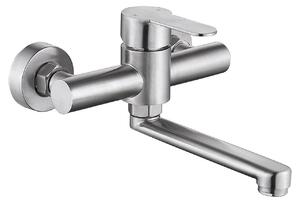 Miscelatore da cucina a parete, girevole a 360°, monocomando, in acciaio inossidabile, corto, 18 cm, finitura spazzolata
