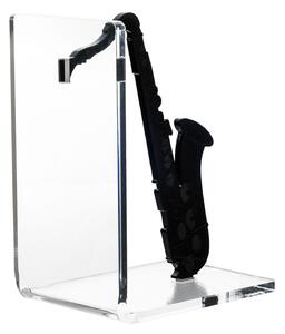Reggilibro Collezione Musica in Cristallo Acrilico SAX 15.5x10x h 20 cm Trasparente e Nero