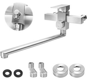 Miscelatore da cucina, montaggio a parete, 35 cm, braccio girevole a 360°, acciaio inossidabile 304, con beccuccio lungo