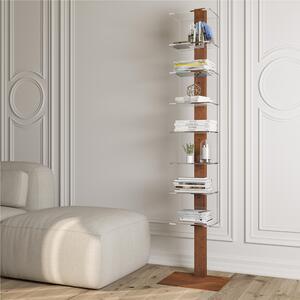 Libreria da terra moderna con struttura in acciaio e ripiani in plexiglass Tempus 39x34xh175 cm base e asta centrale Corten e metacrilato