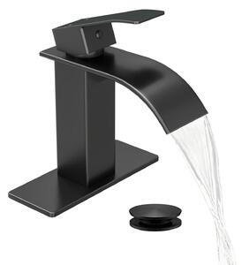 Rubinetto da bagno, colore nero, con erogatore a cascata, miscelatore monocomando, attacchi da 3/8 di pollice