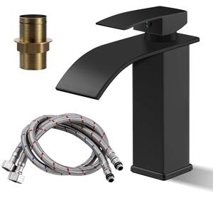 Miscelatore monocomando a cascata per lavabo, in acciaio inossidabile nero, a risparmio idrico