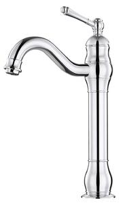 Miscelatore per lavabo in stile retrò, ottone cromato, monoblocco, con bocca alta