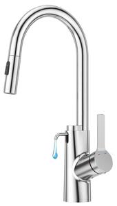 Miscelatore da cucina con doccetta estraibile e dispenser per sapone, monocomando, in acciaio inossidabile cromato e lucidato