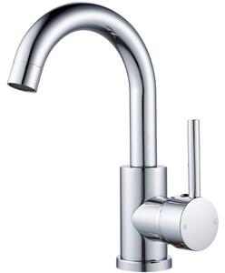 Miscelatore monocomando per lavabo, girevole a 360°, finitura cromata, con tubo flessibile da 50 cm