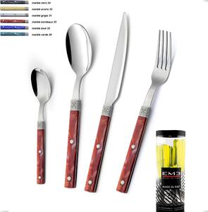 Confezione cilindro 24 pezzi posate boheme, Acciaio inox (Aisi 304) ghiera incisa con decoro classico e finitura argentata