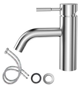 Miscelatore per lavabo da bagno, acciaio inossidabile spazzolato, finitura argento, erogatore curvo, valvola in Vetroceramica, miscelatore monocomando
