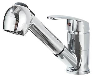 Miscelatore da cucina monocomando, estraibile, cromato, rotazione a 360°, con 2 getti e bocchetta in acciaio inossidabile