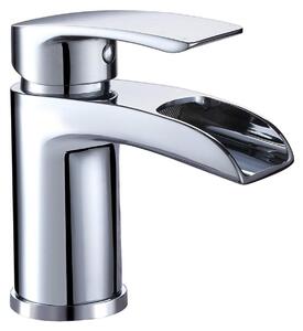 Miscelatore monocomando cromato a cascata per lavabo, completo di tubi di collegamento
